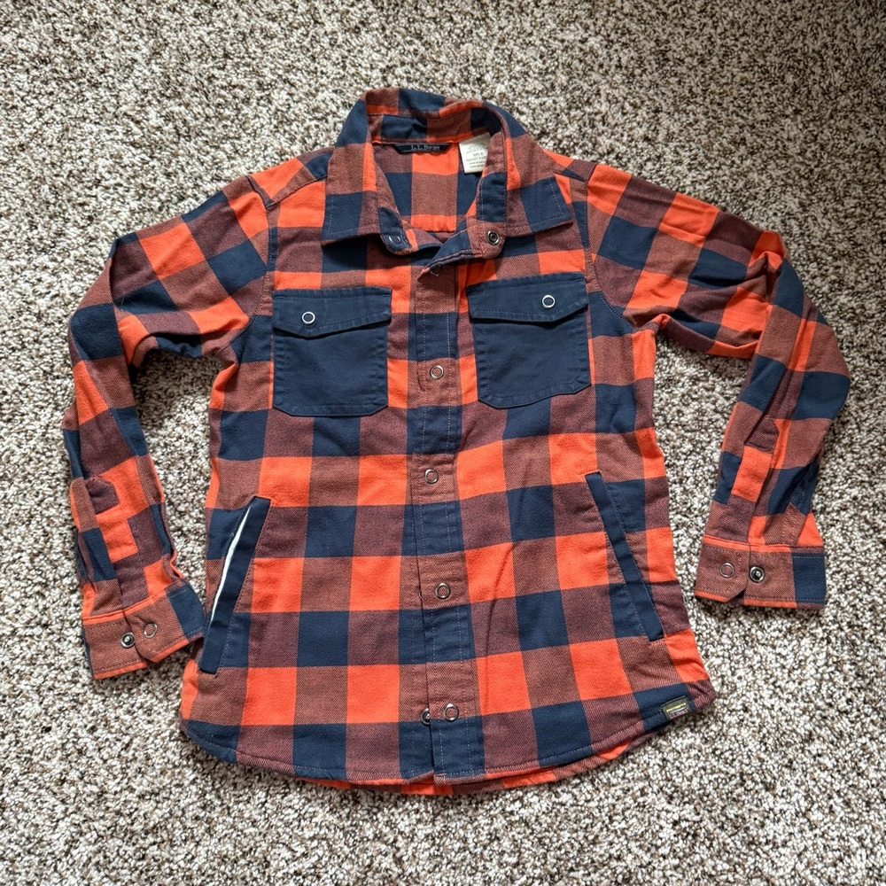 L.L. Bean Kids Orange and Blue Plaid Shirt